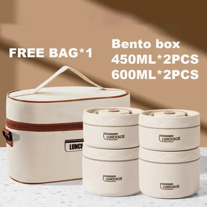 LONCHERA ACERO INOXIDABLE 4 RECIPIENTES ESTUCHE PREMIUM
