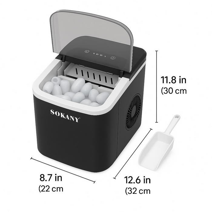 MÁQUINA DE HIELO PORTÁTIL CUBITOS, HASTA 26LBS SOKANY