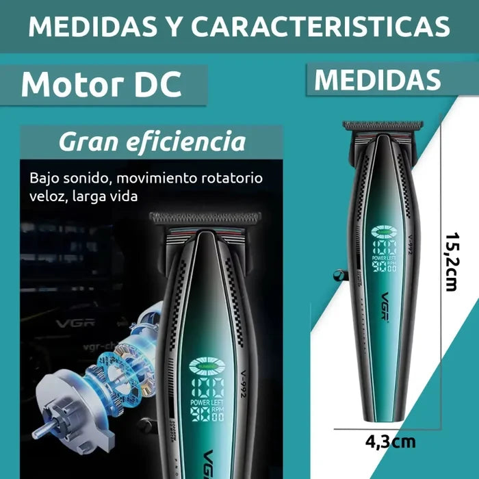 MÁQUINA PATILLERA VGR V-992 INALÁMBRICA PROFESIONAL 9000RPM NEGRO 110V
