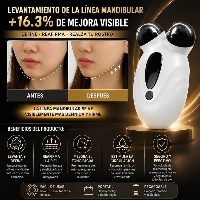 MASAJEADOR FACIAL CON TECNOLOGÍA EMS ANTIARRUGAS Y COLÁGENO