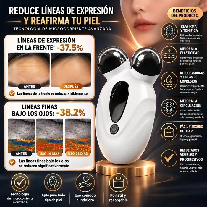 MASAJEADOR FACIAL CON TECNOLOGÍA EMS ANTIARRUGAS Y COLÁGENO