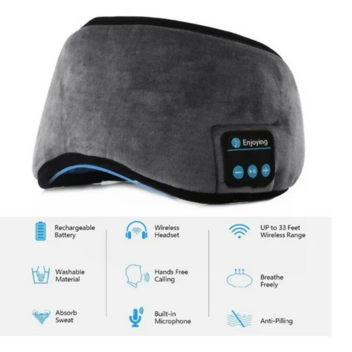 MÁSCARA PARA DORMIR MIDY CON AURICULARES BLUETOOTH INALÁMBRICOS GRIS OSCURO