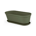 Matera moderna Ovalada Rafia 60 Cm con Plato Verde Musgo