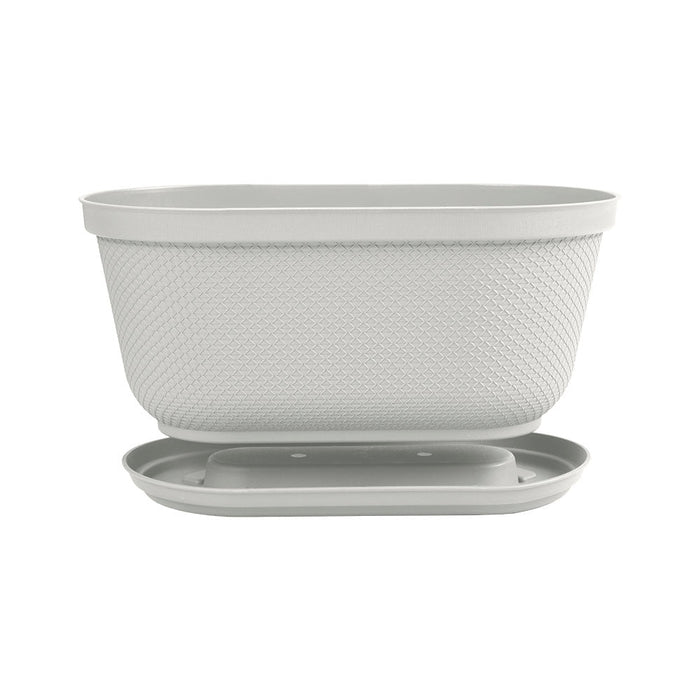 Matera Ovalada Rafia 40 Cm con Plato Gris Hielo