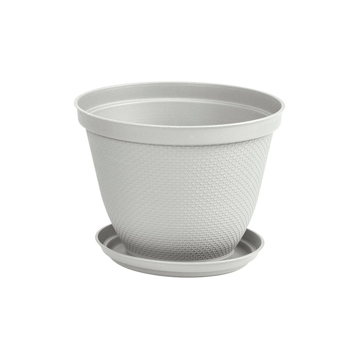 Matera Redonda Rafia 25 Cm con Plato Gris Hielo