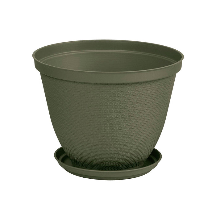 Matera Redonda Rafia 25 Cm con Plato Verde Musgo