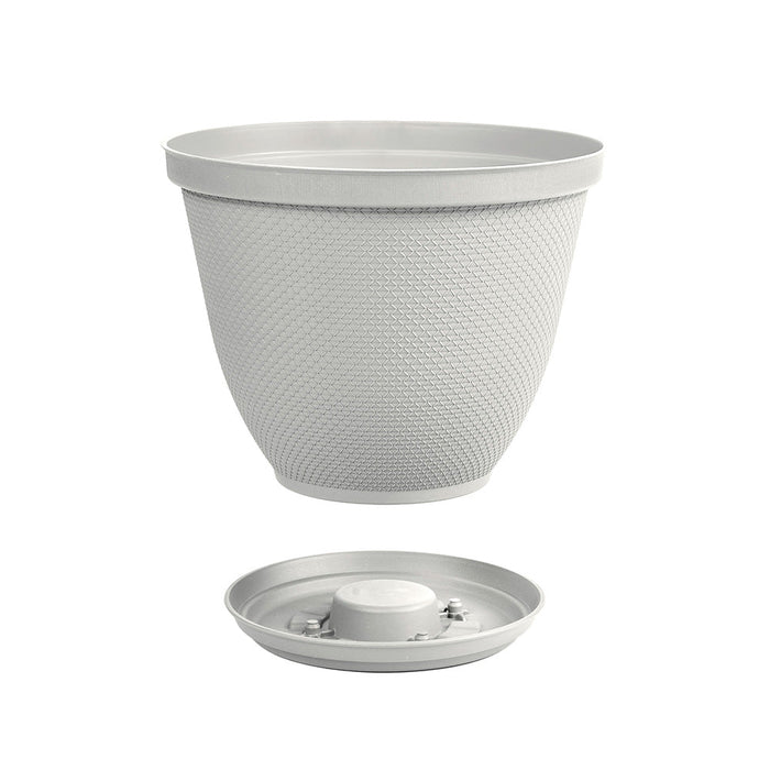 Matera Redonda Rafia 35 Cm con Plato Gris Hielo