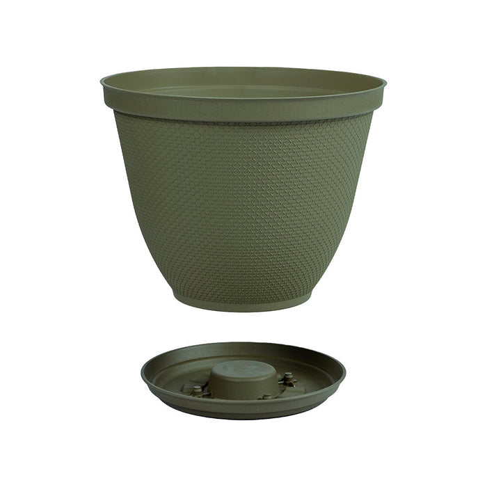 Matera Redonda Rafia 35 Cm con Plato Verde Musgo