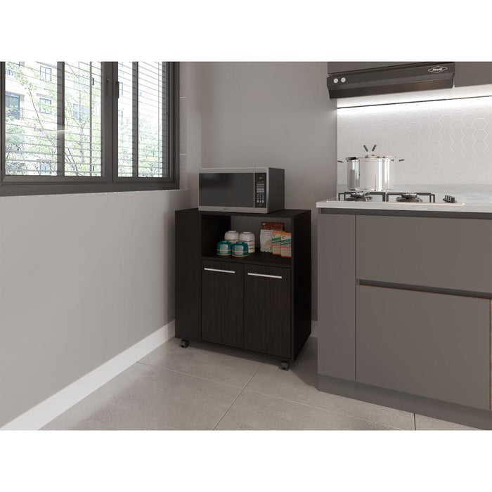 MESA AUXILIAR DE COCINA ELDON, WENGUE, CON RODACHINA Y RODACHINA DE FRENO ZF