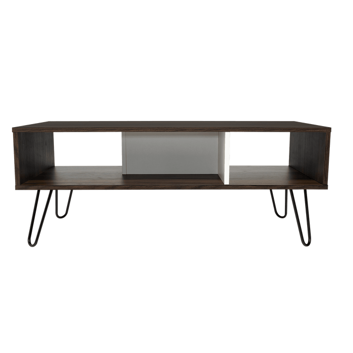 MESA DE CENTRO LARA, CAOBA Y BLANCO, CON AMPLIO ESPACIO Y PATAS DE ACERO