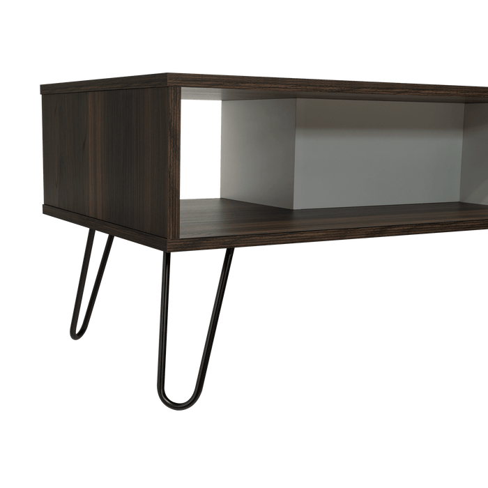 MESA DE CENTRO LARA, CAOBA Y BLANCO, CON AMPLIO ESPACIO Y PATAS DE ACERO