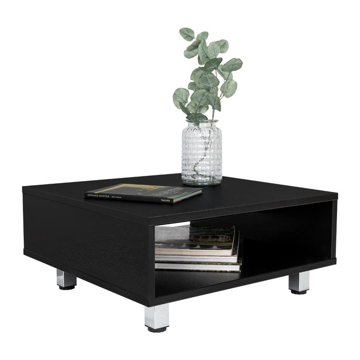 MESA DE CENTRO PITY, WENGUE, CON PATAS EN ACERO CROMADO