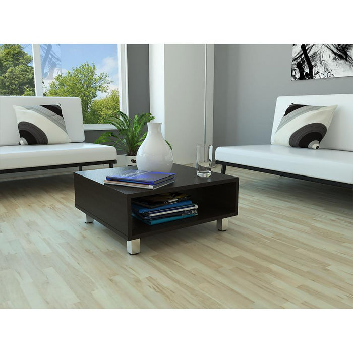 MESA DE CENTRO PITY, WENGUE, CON PATAS EN ACERO CROMADO