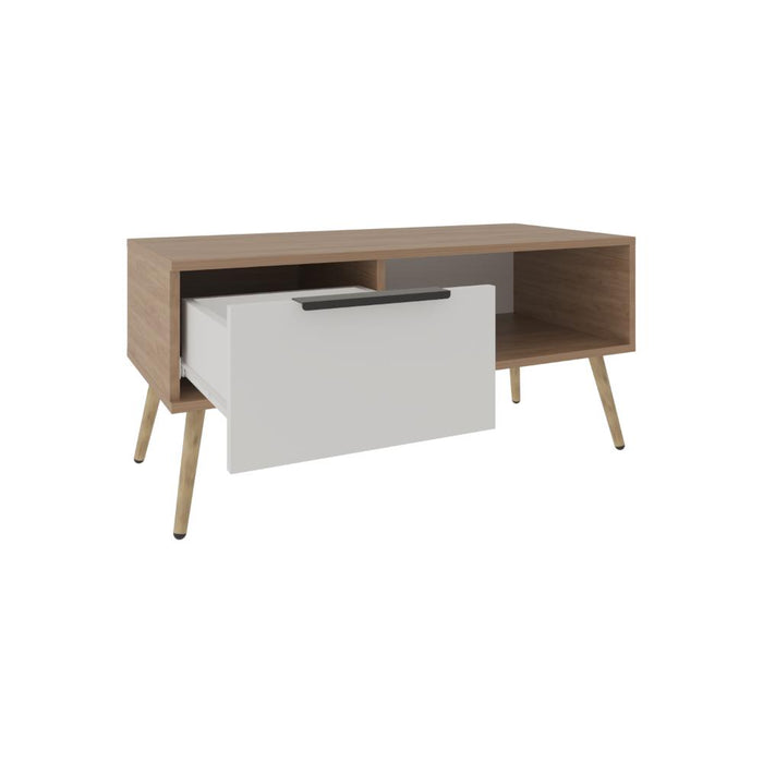Mesa de Centro Wenden, Blanco, Con un Cajón y patas de madera ZF