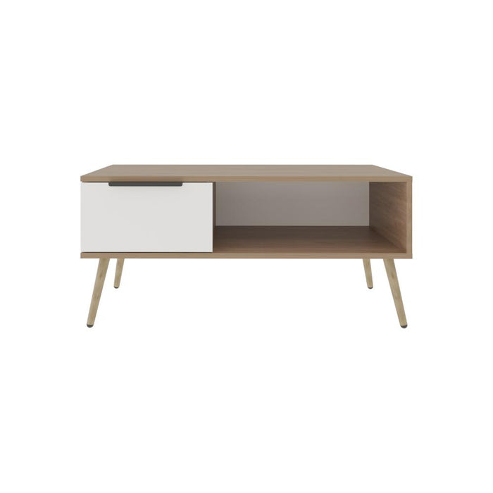Mesa de Centro Wenden, Blanco, Con un Cajón y patas de madera ZF