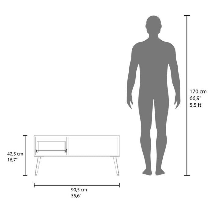 Mesa de Centro Wenden, Blanco, Con un Cajón y patas de madera ZF