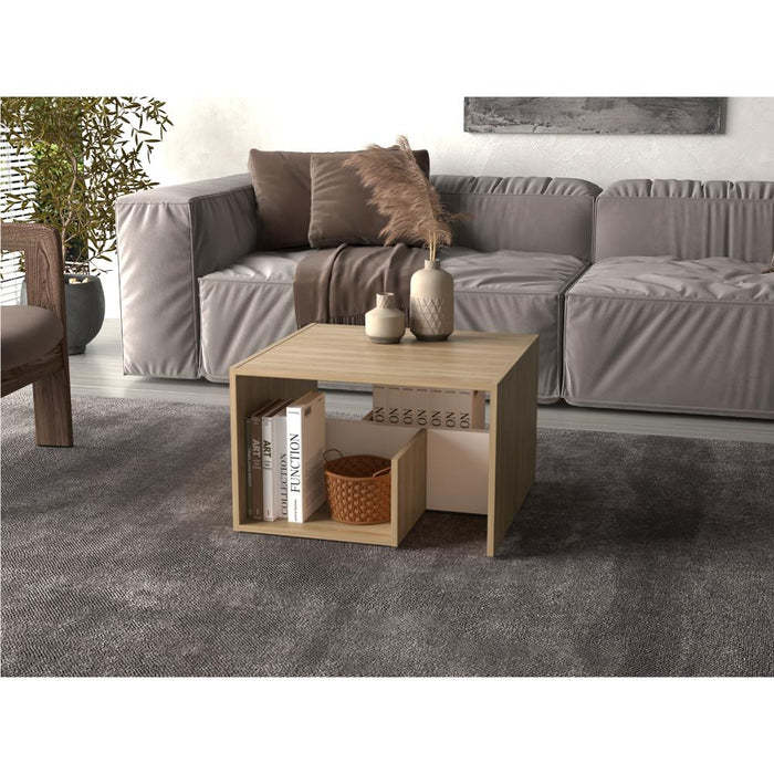 Mesa de Noche Evert, Fresno Europeo y Blanco, con diseño moderno y espacio para ubicar objetos