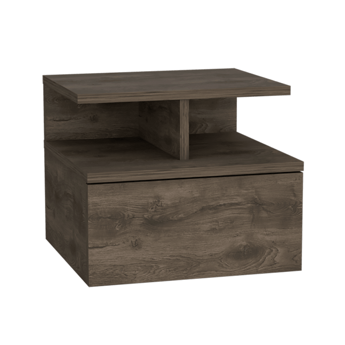 MESA DE NOCHE FLOTANTE NUBE, NOGAL, CON UN CAJÓN Y DIVISIÓN DE DOS ENTREPAÑOS ZF