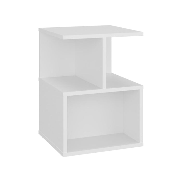 Mesa de Noche Ocaso, Blanco, Con variedad de entrepaños para ubicar objetos, diseño moderno ZF