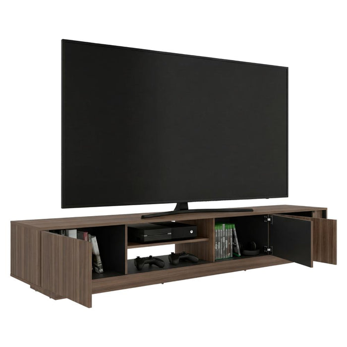 Mesa Para Tv Maldivas, Avellana y Wengue, Para Televisor de Hasta 100 Pulgadas con tres puertas