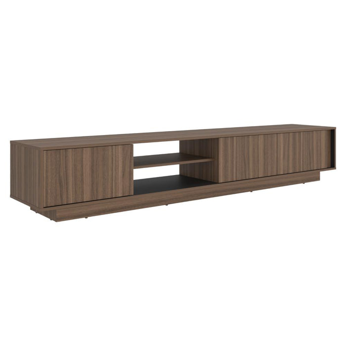 Mesa Para Tv Maldivas, Avellana y Wengue, Para Televisor de Hasta 100 Pulgadas con tres puertas