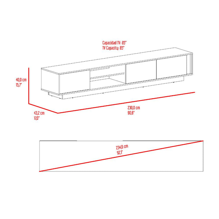 Mesa Para Tv Maldivas, Avellana y Wengue, Para Televisor de Hasta 100 Pulgadas con tres puertas