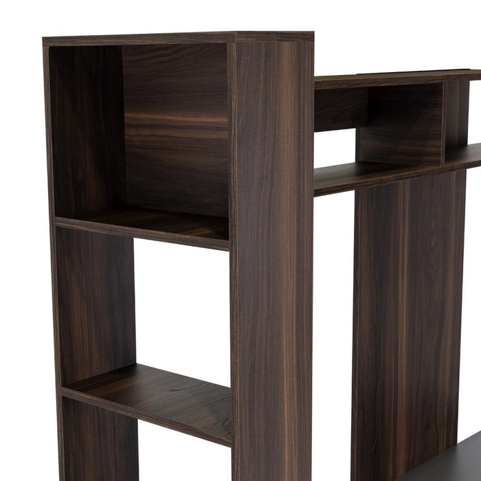 MESA PARA TV VEGAS, CAOBA Y PLATA OSCURO, CON ESPACIO PARA TELEVISOR DE HASTA 55 PULGADAS