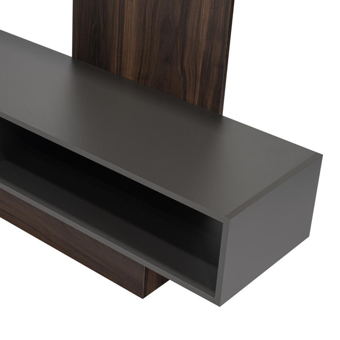 MESA PARA TV VEGAS, CAOBA Y PLATA OSCURO, CON ESPACIO PARA TELEVISOR DE HASTA 55 PULGADAS