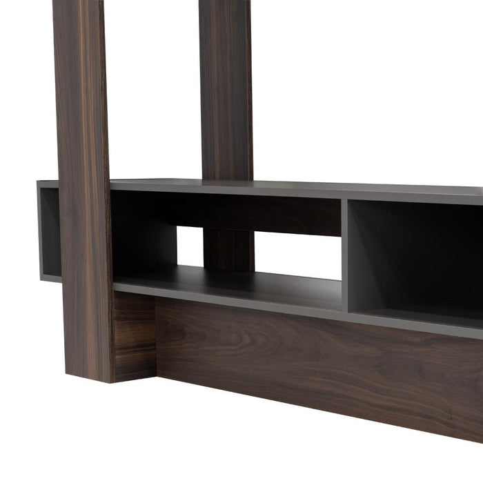 MESA PARA TV VEGAS, CAOBA Y PLATA OSCURO, CON ESPACIO PARA TELEVISOR DE HASTA 55 PULGADAS