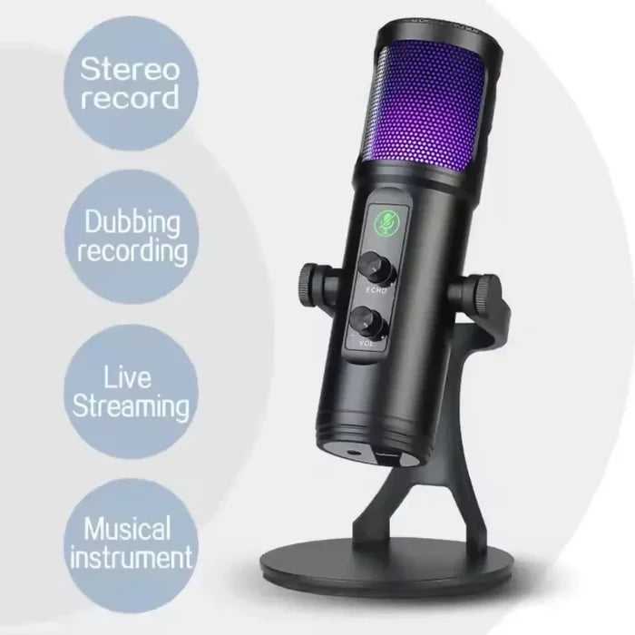MICRÓFONO USB RGB PARA GRABACIÓN Y STREAMING EN PC Y CONSOLAS