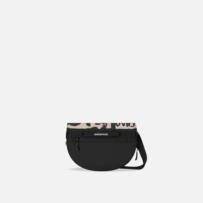 A Sherpani Milli Ciao Mini Messenger, back view showing black backside. #color_ciao-print
