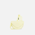 A Sherpani Milli Sol Yellow Mini Messenger, front view showing lockable front zipper pocket against white background.  #color_sol-yellow
