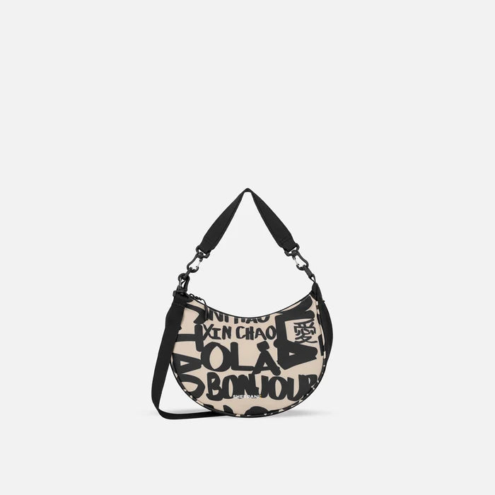 A Sherpani Mina Ciao Medium Crossbody Bag, front view showing strap options on white background.  #color_ciao-print