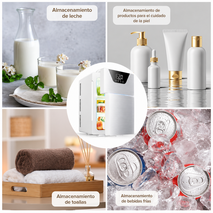 MINI NEVERA PORTÁTIL DIGITAL DOBLE COMPARTIMIENTO DE LUJO ENFRIADOR Y CALENTADOR COMPACTO (ORO ROSA)