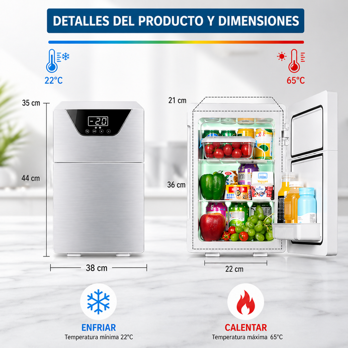 MINI NEVERA PORTÁTIL DIGITAL DOBLE COMPARTIMIENTO DE LUJO ENFRIADOR Y CALENTADOR COMPACTO (ORO ROSA)