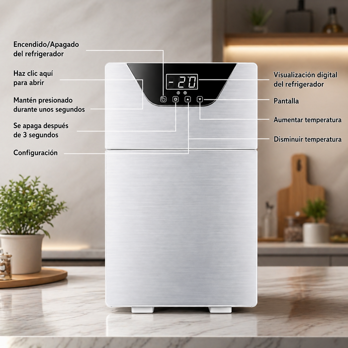 MINI NEVERA PORTÁTIL DIGITAL DOBLE COMPARTIMIENTO DE LUJO ENFRIADOR Y CALENTADOR COMPACTO (ORO ROSA)