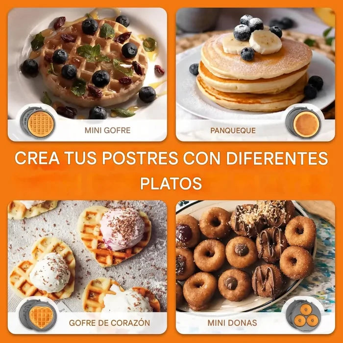 MINI WAFLERA DONERA CREPES CORAZONES 3 EN 1 ANTIADHERENTE