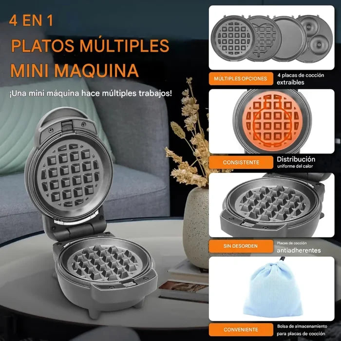 MINI WAFLERA DONERA CREPES CORAZONES 3 EN 1 ANTIADHERENTE
