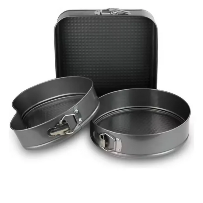 MOLDE PARA TORTAS SET X3 UNIDADES DESMONTABLE ANTIAHERENTE GRIS OSCURO