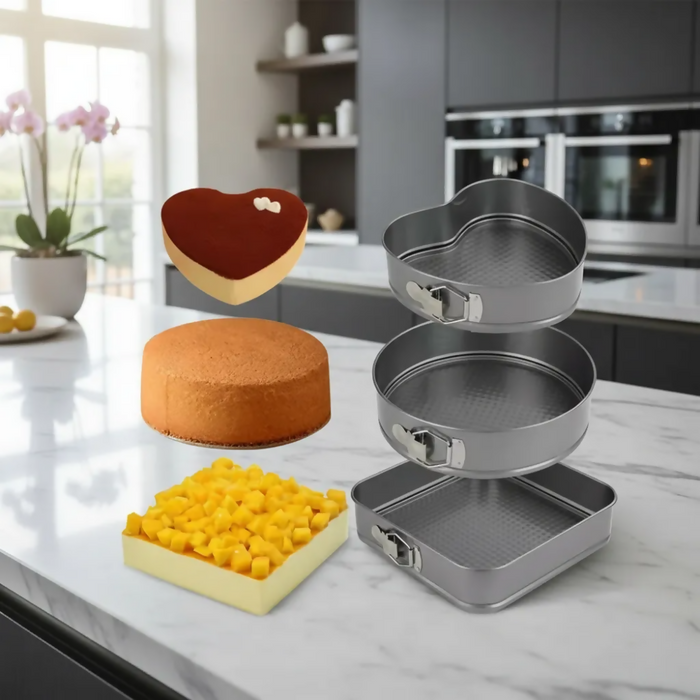 MOLDE PARA TORTAS SET X3 UNIDADES DESMONTABLE ANTIAHERENTE GRIS OSCURO