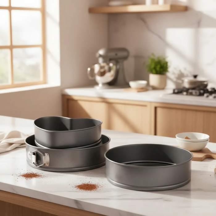 MOLDE PARA TORTAS SET X3 UNIDADES DESMONTABLE ANTIAHERENTE GRIS OSCURO