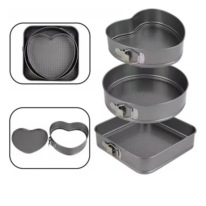 MOLDE PARA TORTAS SET X3 UNIDADES DESMONTABLE ANTIAHERENTE GRIS OSCURO