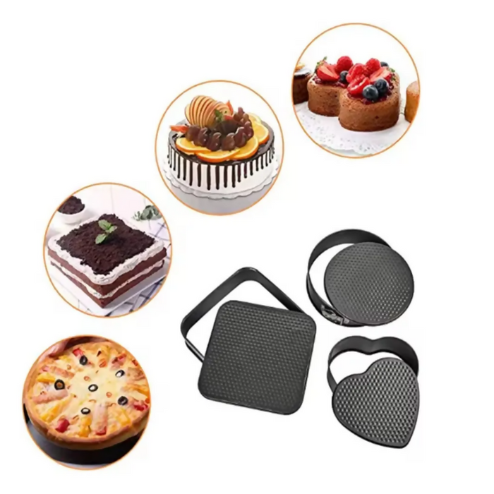 MOLDE PARA TORTAS SET X3 UNIDADES DESMONTABLE ANTIAHERENTE GRIS OSCURO