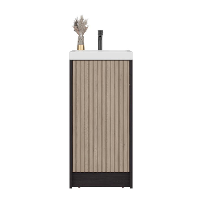 Mueble De Lavamanos Syra, Kronos Wengue y Roble Natural, Con textura ranurada incluye lavamanos ZF