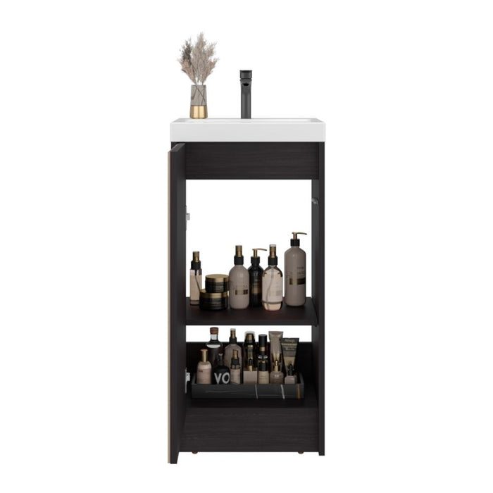 Mueble De Lavamanos Syra, Kronos Wengue y Roble Natural, Con textura ranurada incluye lavamanos ZF