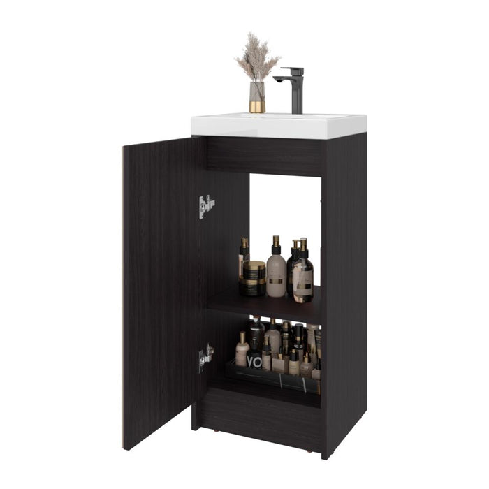 Mueble De Lavamanos Syra, Kronos Wengue y Roble Natural, Con textura ranurada incluye lavamanos ZF
