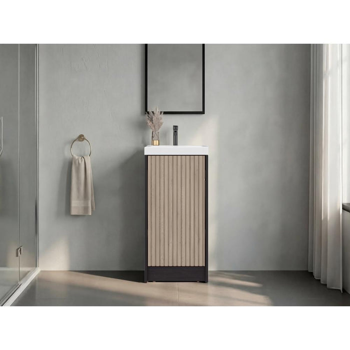 Mueble De Lavamanos Syra, Kronos Wengue y Roble Natural, Con textura ranurada incluye lavamanos ZF