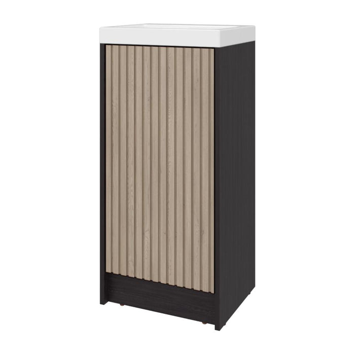 Mueble De Lavamanos Syra, Kronos Wengue y Roble Natural, Con textura ranurada incluye lavamanos ZF
