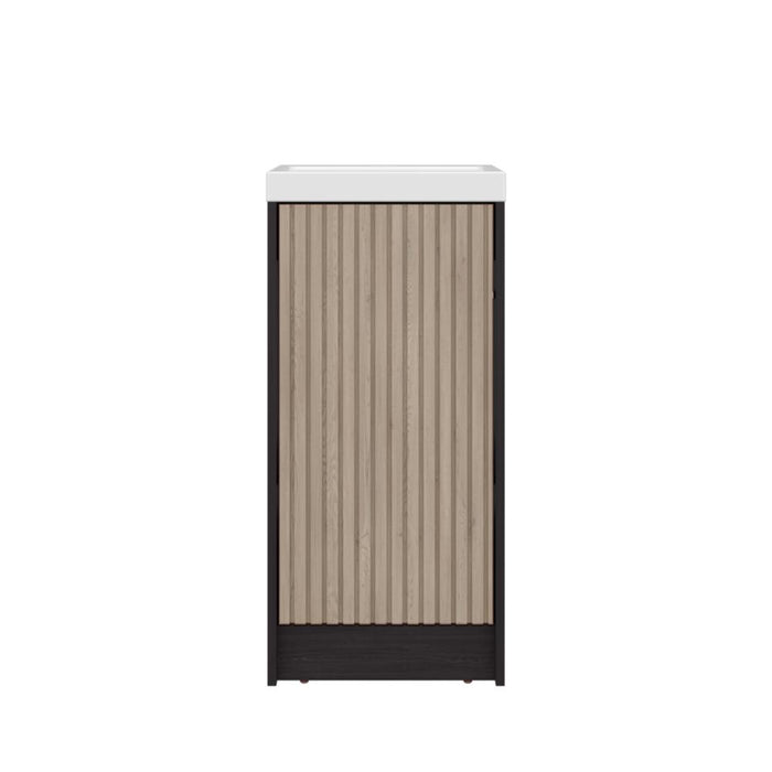 Mueble De Lavamanos Syra, Kronos Wengue y Roble Natural, Con textura ranurada incluye lavamanos ZF