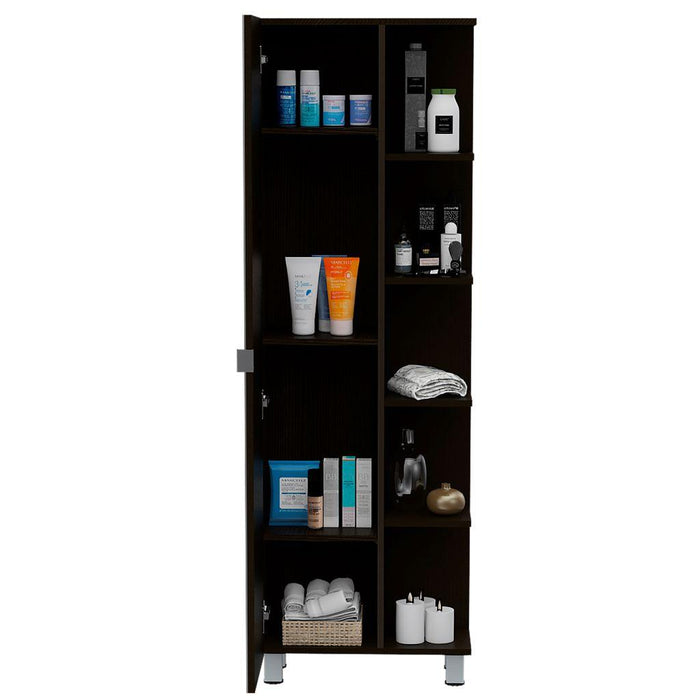 MUEBLE ESQUINERO ZENDAYA, WENGUE, CON ESPEJO Y VARIEDAD DE ENTREPAÑOS ZF